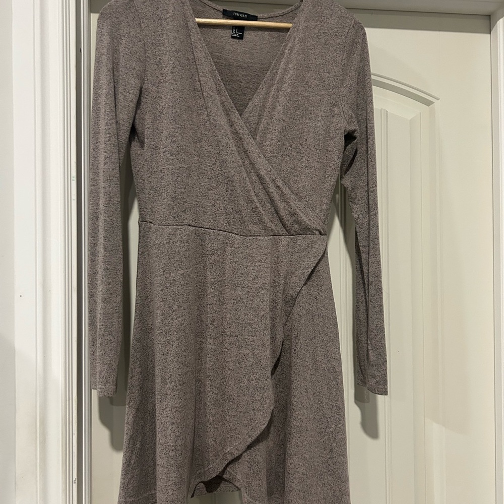 Forever 21 Gray Long Sleeve Wrap Dress